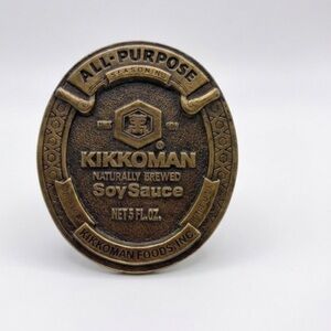 Vintage 1977 Kikkoman Soy Sauce Belt Buckle 20th Anniversary Bronze